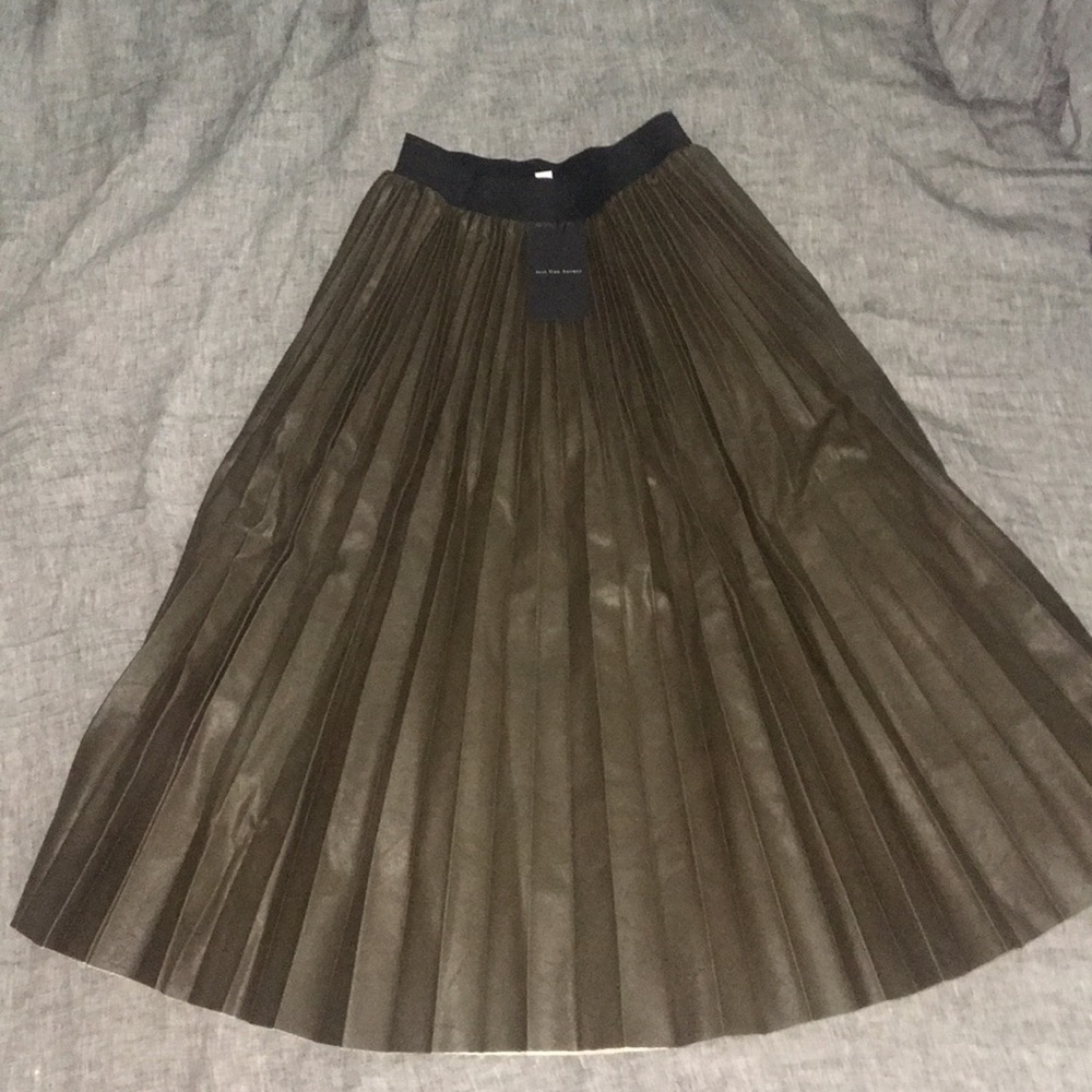 Leather Pleated Midi Skirt
